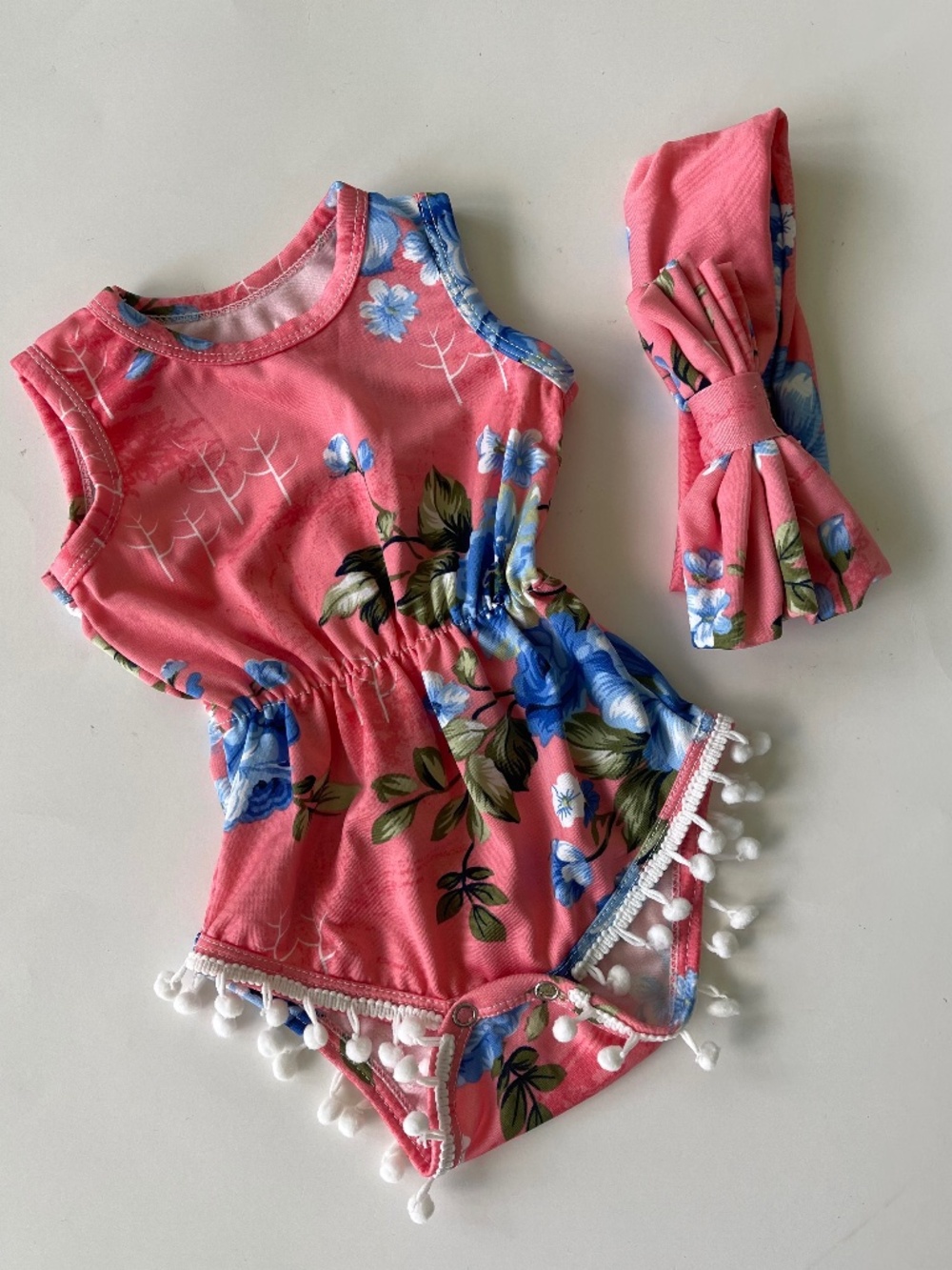 Baby Girls Pom Pom Fringe Romper & Headband